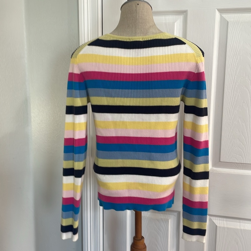 Vintage Y2K striped long sleeve sweater V-neck 100% cotton V-neck size M - Picture 5 of 9